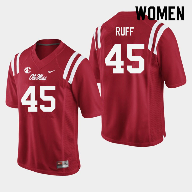 Women #45 DJ Ruff Ole Miss Rebels College Football Jerseys Sale-Red